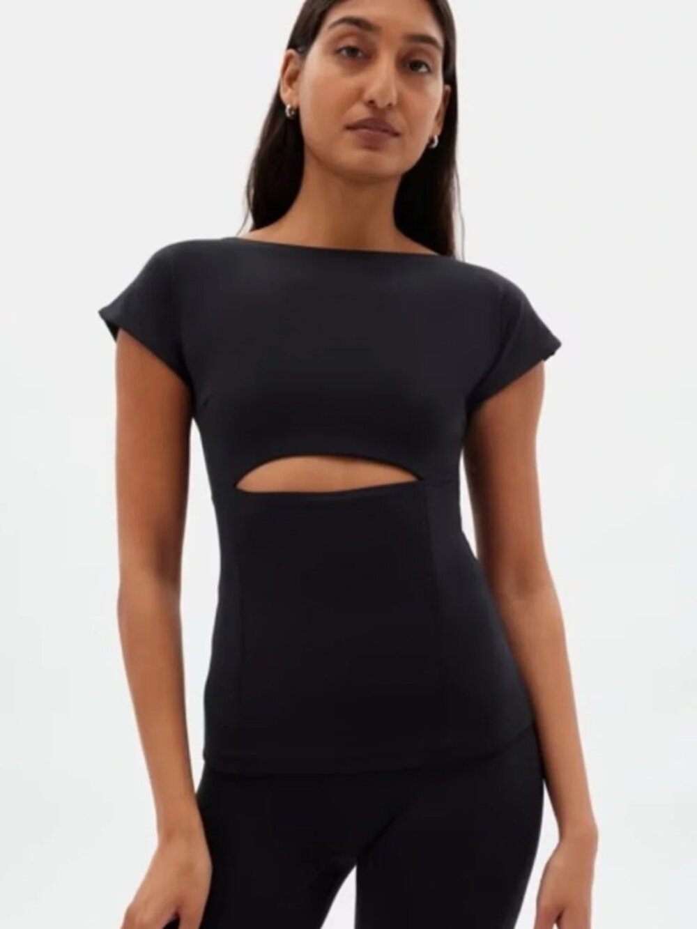 NWT Girlfriend Collective Bea Tee Top Cut Out Boat Neck Black Size XXL